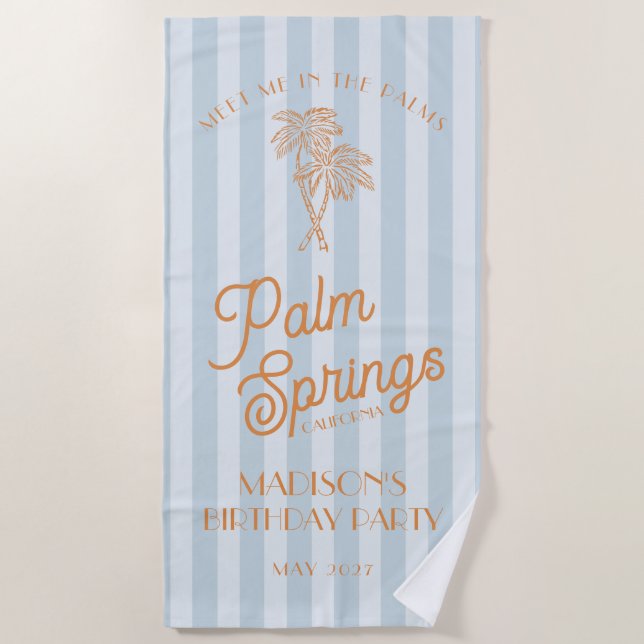 Serviette De Plage Blue Palm Spring Pastel Beach Fête d'anniversaire (Devant)