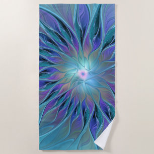 Serviette De Plage Blue Purple Flower Dream Abstrait Fractal Art