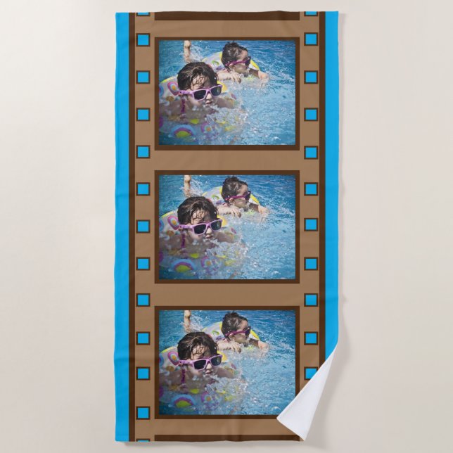 Serviette De Plage Blue Retro Film Strip Photo Beach Towel (Devant)