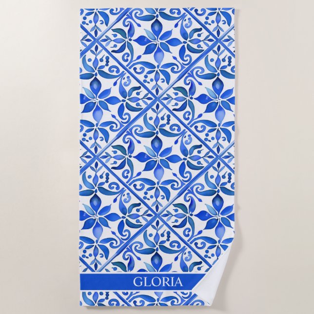 Serviette De Plage Blue Talavera Espagnol tuiles bridesservantes cade (Devant)
