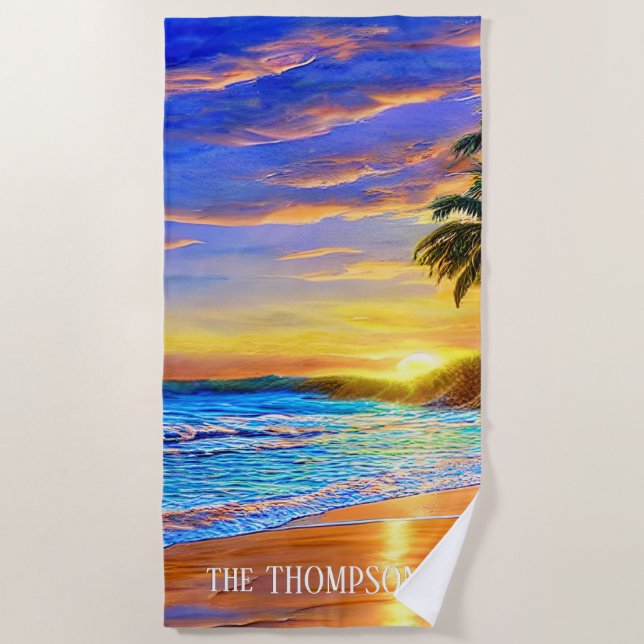 Serviette De Plage Blue Turquoise Ocean Sunset (Devant)