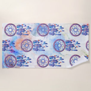 Serviette De Plage Blue Watercolor Dreamcatcher Modern Boho