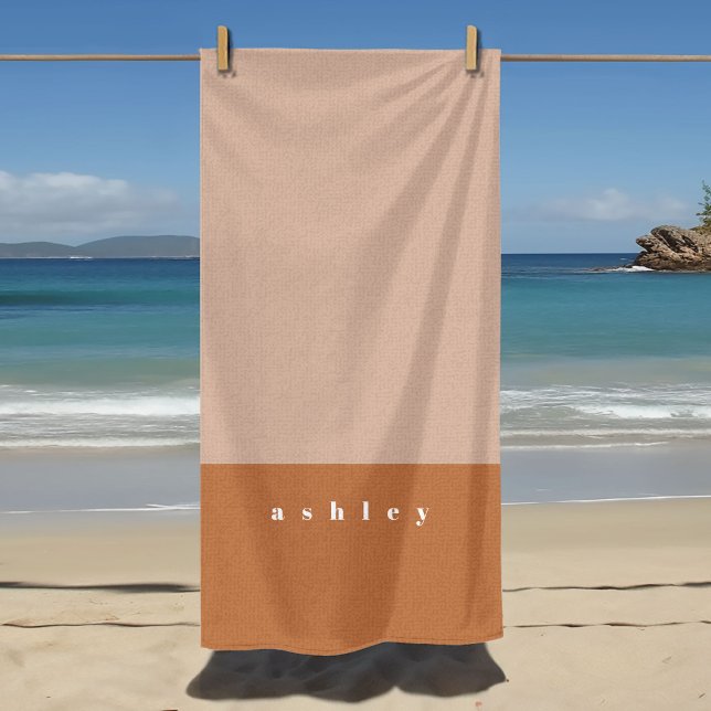 Serviette De Plage Blush couleur bloc personnalisé (Pink color block personalized name beach towel.)