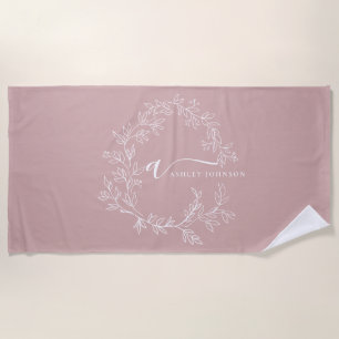 Serviette De Plage Blush Dusty rose moderne Script Girl Monogramme No