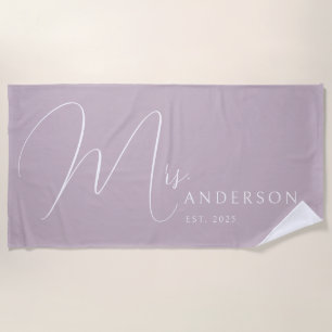 Serviette De Plage Blush Pink Newlywets Nom Lune de miel personnalisé