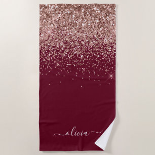 Serviette De Plage Blush Rose Gold Fard à Joues Paillettes Monogramme