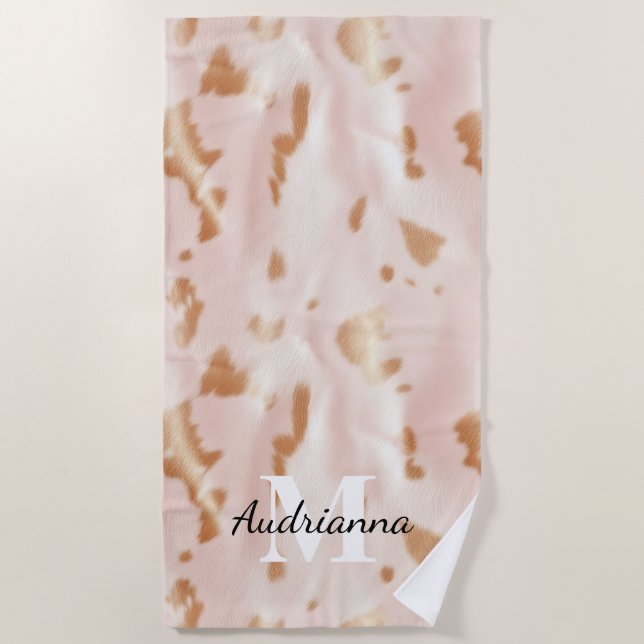 Serviette De Plage Blush Rose Tan Southwest Faux Cowhgirl Cowgirl (Devant)