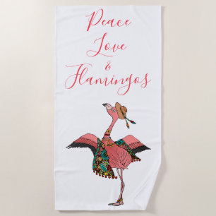 Serviette De Plage Bohemian Pink Peace Love and Flamants roses Beach