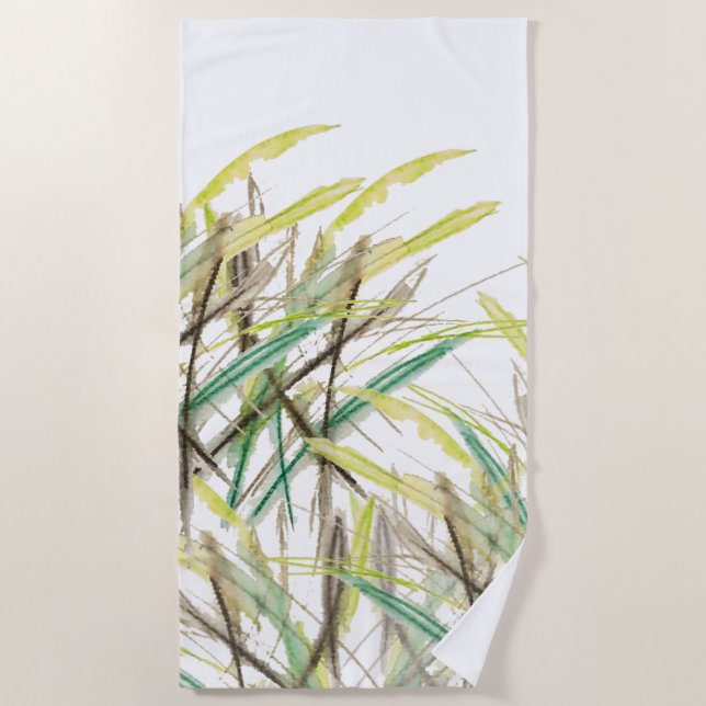 Serviette De Plage Boho Plante aquarelle peinte à la main (Devant)