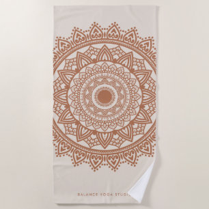 Serviette De Plage Boho Terracotta Mandala Nom personnalisé