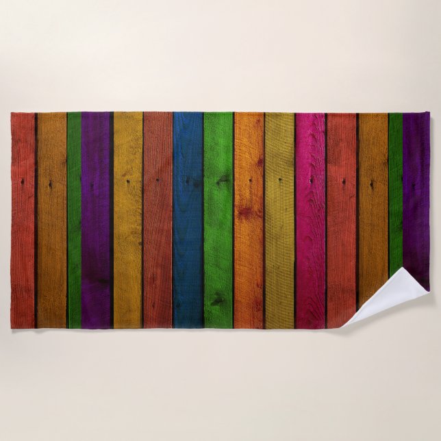 Serviette De Plage Bois peint coloré rustique rayé (Devant)