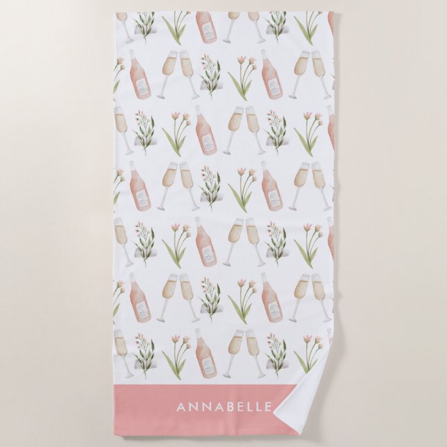 Serviette De Plage Boissons roses ceintures modernes plage de fête  (Devant)