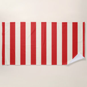 Serviette De Plage Boîte Postale Crème Tofu Bandes Rouges