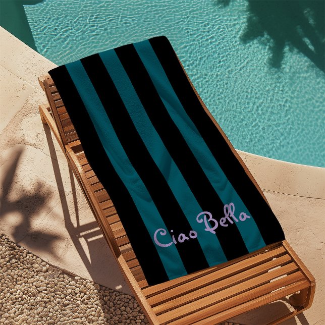 Serviette De Plage Bold Black and Teal Stripes | Ciao Bella (Créateur téléchargé)