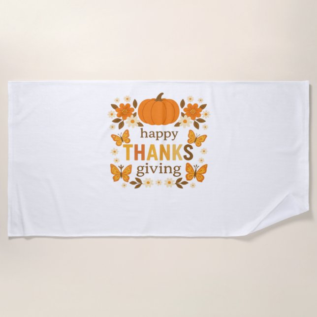 Serviette De Plage Bon thanksgiving Floral Citrouille classique T-shi (Devant)