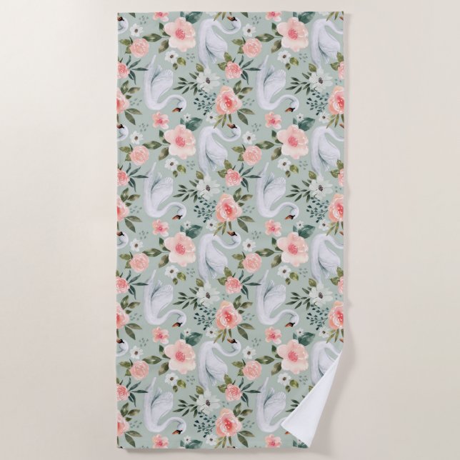 Serviette De Plage Bonbons Roses et Cygnes roses (Devant)