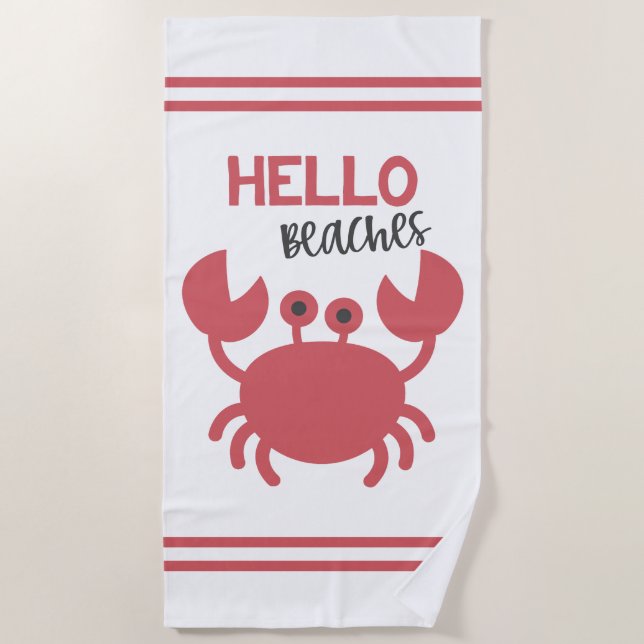 Serviette De Plage Bonjour Plages - Drôle Citation Cute Crab Cartogra (Devant)