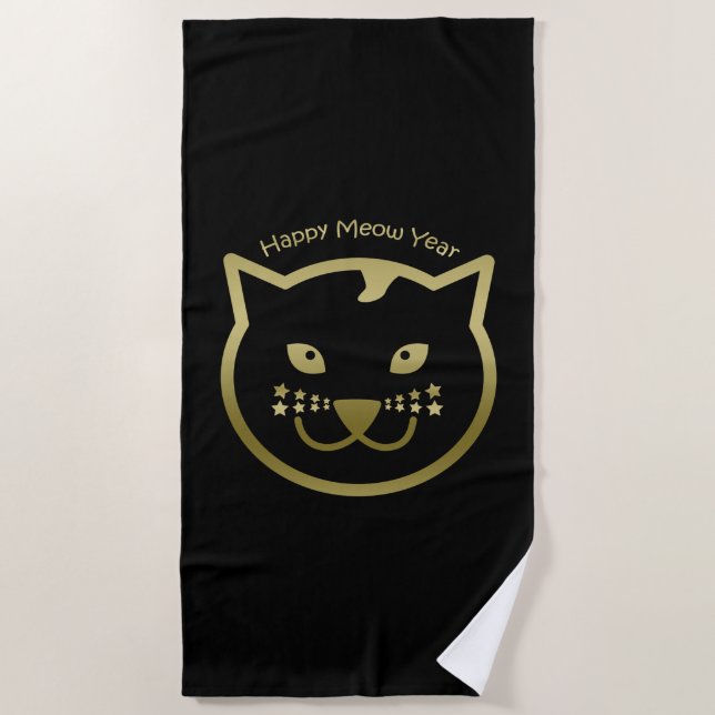 Serviette De Plage Bonne année Meow - Couleur Arrière - plan personna (Devant)
