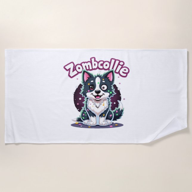 Serviette De Plage Bordure Collie BC Chien Zombie Halloween Essentiel (Devant)
