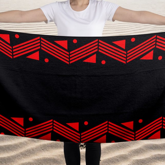 Serviette De Plage Bordure déco en rouge et noir (Créateur téléchargé)