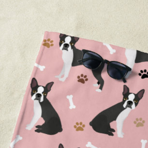 Serviette De Plage Boston Terrier Bones and Paws Beach Towne