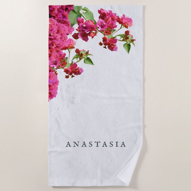 Serviette De Plage Bougainvilliers Floral Méditerranée Grecque (Devant)