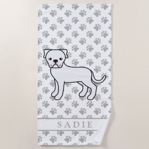 Serviette De Plage Bouledogue Américain Blanc Chien Mignon & Nom