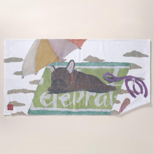 Serviette De Plage Bouledogue français Brindle, Frenchie, moderne (Devant)