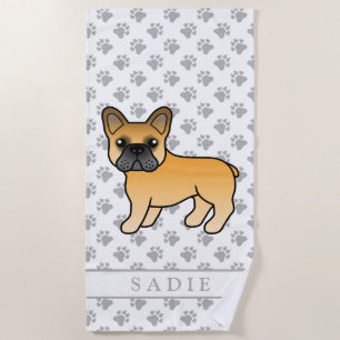 Serviette De Plage Bouledogue français fauve mignon chien de dessin a