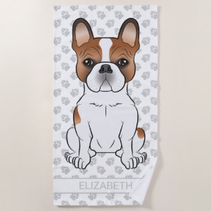 Serviette De Plage Bouledogue français pie rouge mignon dessin animé 