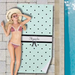 Serviette De Plage Boutique Chic Vert Menthe Pois Monogramme