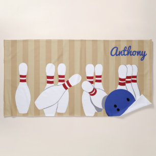 Serviette De Plage Bowling Ball et Pins Personnalisé