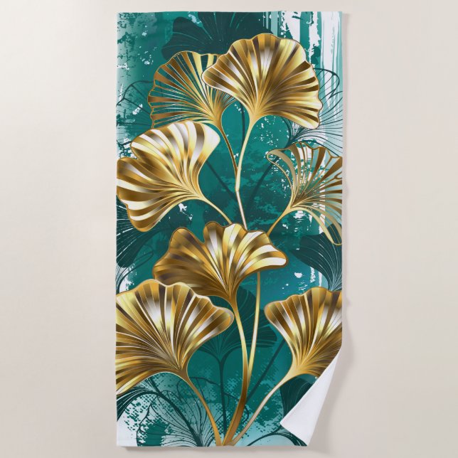 Serviette De Plage Branche avec Feuilles d'or Ginko Biloba (Devant)