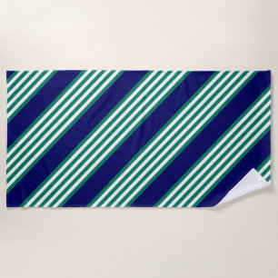 Serviette De Plage Brayures blanches et vertes motif avec bleu marine