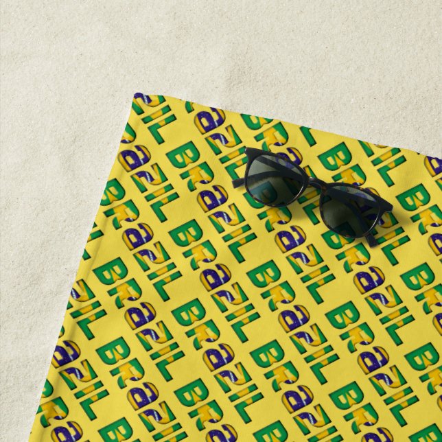 Serviette De Plage Brésil Typographie Motif Drapeau brésilien Couleur (En situation)