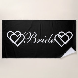 Serviette de plage Bride Black White Hearts