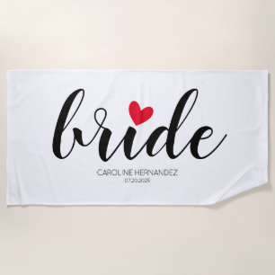Serviette De Plage Bride Texte simple avec Coeur rouge personnalisé