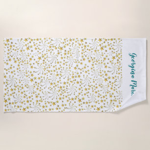 Serviette De Plage Bright Elegant Gold Stars tendance Nom personnalis