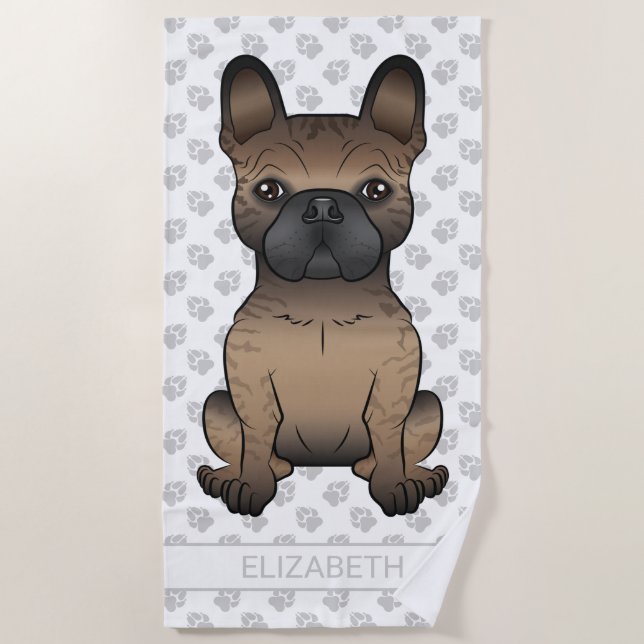 Serviette De Plage Brindle French Bulldog / Frenchie Cute Chien & Nom (Devant)