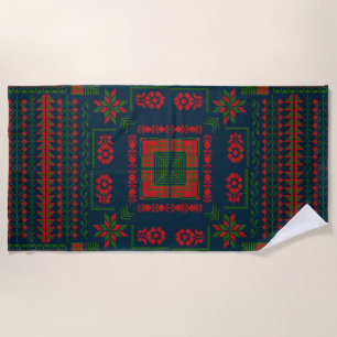 Serviette De Plage Broderie palestinienne Tatreez rouge vert 5 Motif