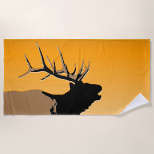 Serviette De Plage Brouillonnant Bull Elk au coucher du soleil Art or