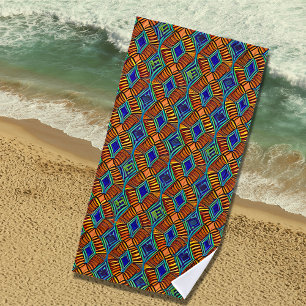 Serviette De Plage Brown bleu Abstrait Tribal Géométrique