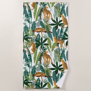 Serviette De Plage Brown leopard in the tropical lush jungle leaves