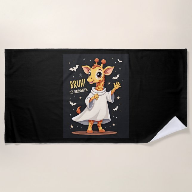 Serviette De Plage Bruh Son Halloween drôle Dabbing Ghost Giraffe Lon (Devant)