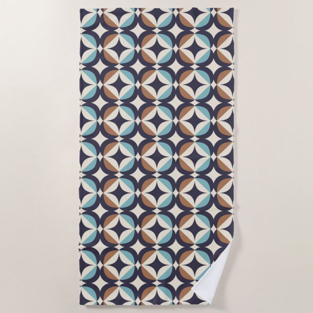 Serviette De Plage Brun moderne de la moitié du siècle et motif (Devant)