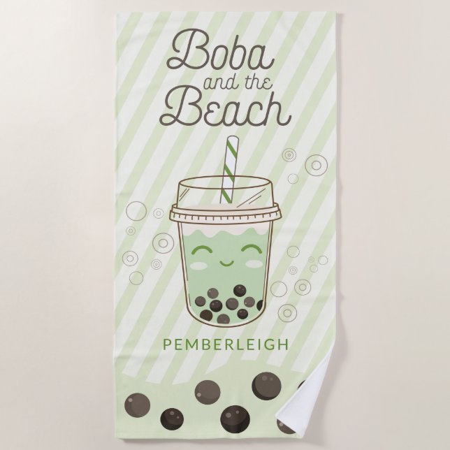 Serviette De Plage Buble Tea Boba Grandes Vertes (Devant)