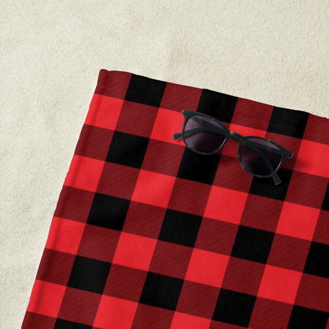 Serviette De Plage Buffalo Plaid Red Black Check (En situation)