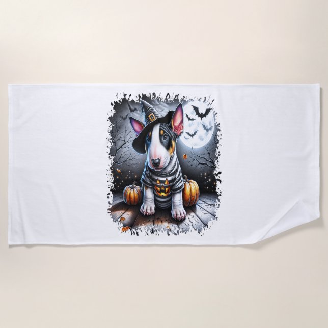 Serviette De Plage Bull Terrier Chien Halloween (Devant)