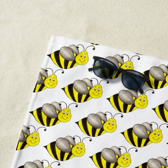 Serviette De Plage Bumble d'abeille noire d'insectes jaunes (En situation)