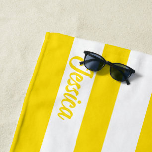Serviette De Plage Cabane blanche jaune classique personnalisée